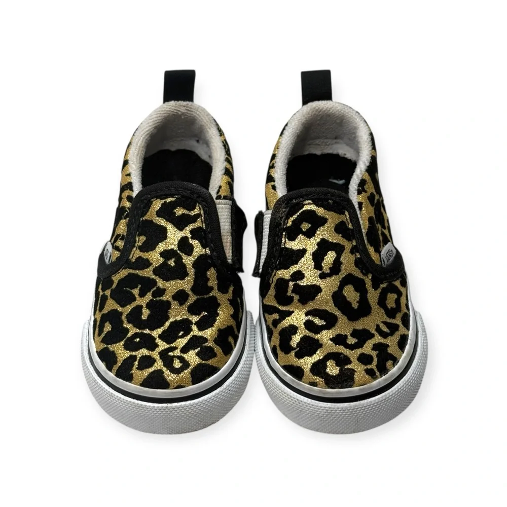 Vans ✌︎︎ Leopard Print Slip On Baby Walker Skater Sneaker ✌︎︎ Black Gold ✌︎︎ 4